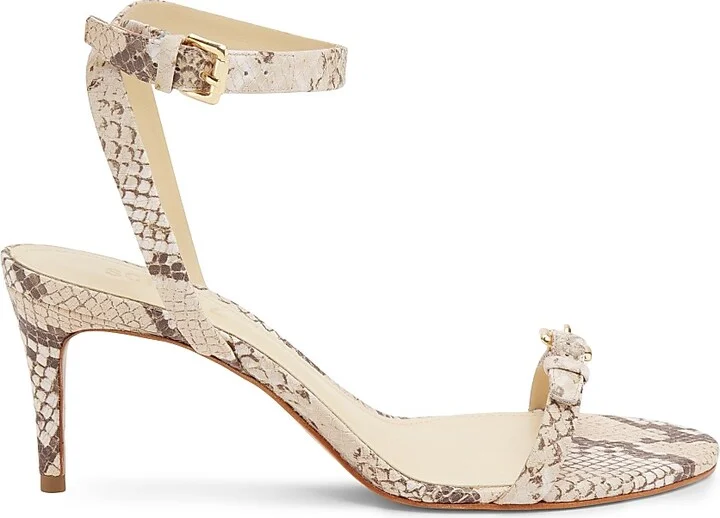 Women's Aurora 75MM Snake-Embossed Leather Sandals - Beige - Size 6.5