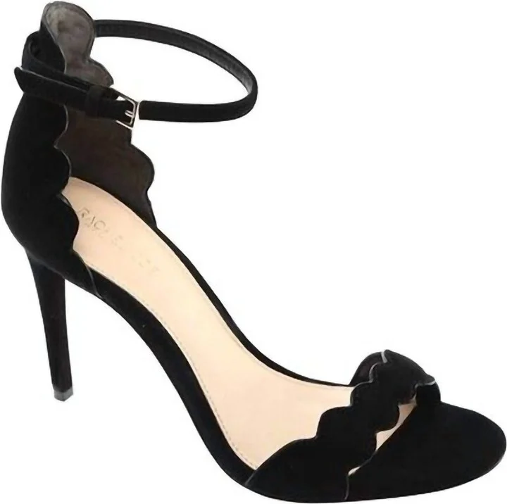 Women's Ava Scalloped Sandals In Black Kid Suede