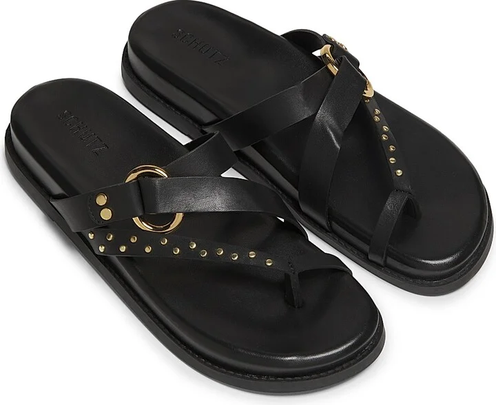 Women's Aveline Sporty Leather Flat Sandals - Black - Size 6.5 - Image 4