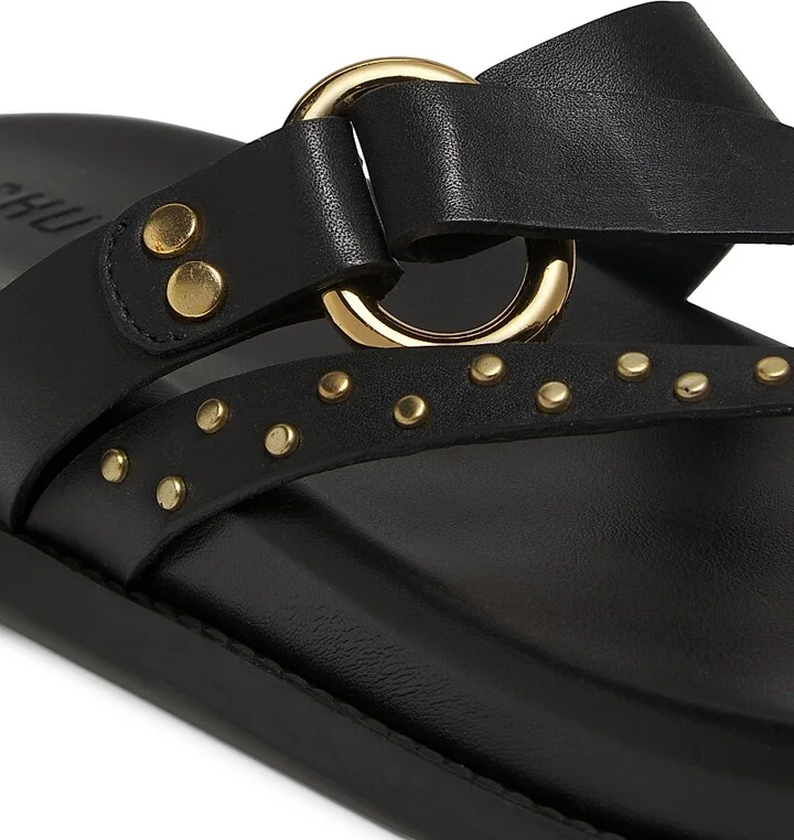 Women's Aveline Sporty Leather Flat Sandals - Black - Size 6.5 - Image 5