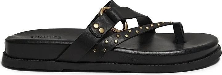 Women's Aveline Sporty Leather Flat Sandals - Black - Size 6.5