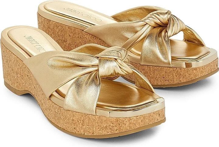 Women's Avenue 110 50MM Metallic Leather Wedge Sandals - Gold - Size 6.5 - Image 2