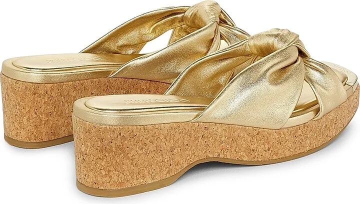 Women's Avenue 110 50MM Metallic Leather Wedge Sandals - Gold - Size 6.5 - Image 3
