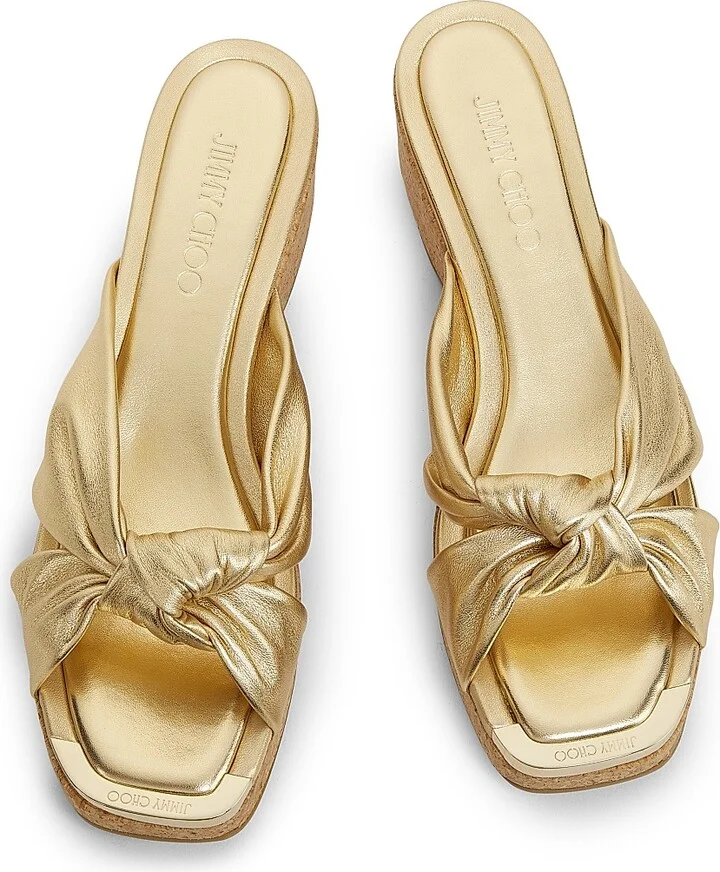 Women's Avenue 110 50MM Metallic Leather Wedge Sandals - Gold - Size 6.5 - Image 4