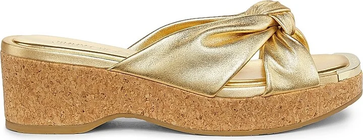 Women's Avenue 110 50MM Metallic Leather Wedge Sandals - Gold - Size 6.5