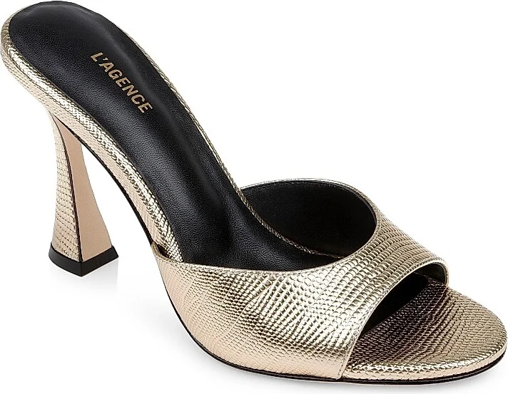 Women's Avery 100MM Embossed Metallic Leather Sandals - Gold Lizard - Size 6.5 - Image 2