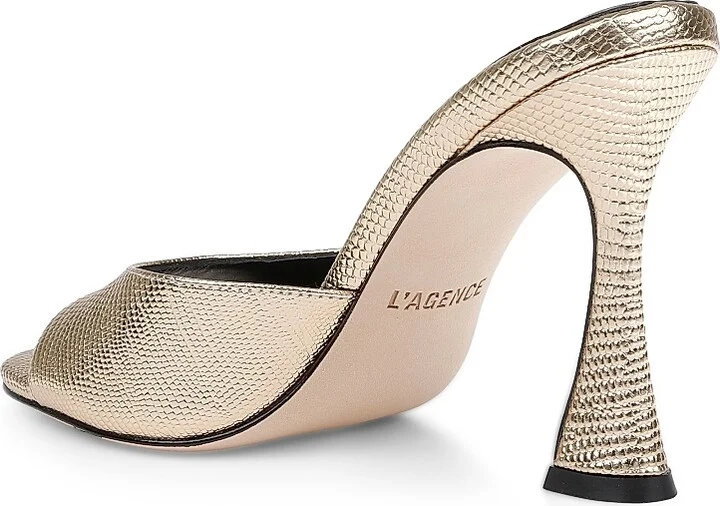 Women's Avery 100MM Embossed Metallic Leather Sandals - Gold Lizard - Size 6.5 - Image 3