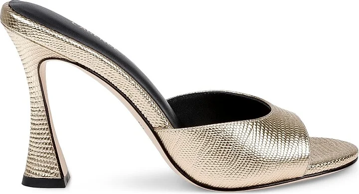 Women's Avery 100MM Embossed Metallic Leather Sandals - Gold Lizard - Size 6.5