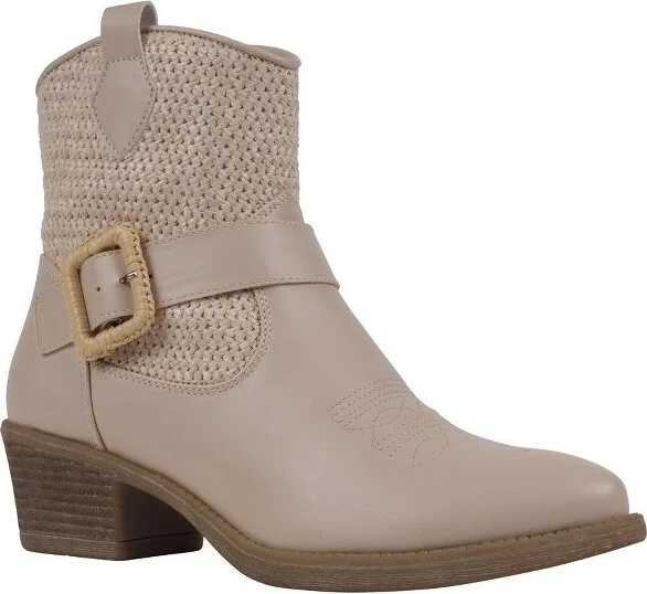 Women's Avery Beige Woven Western Ankle Boots