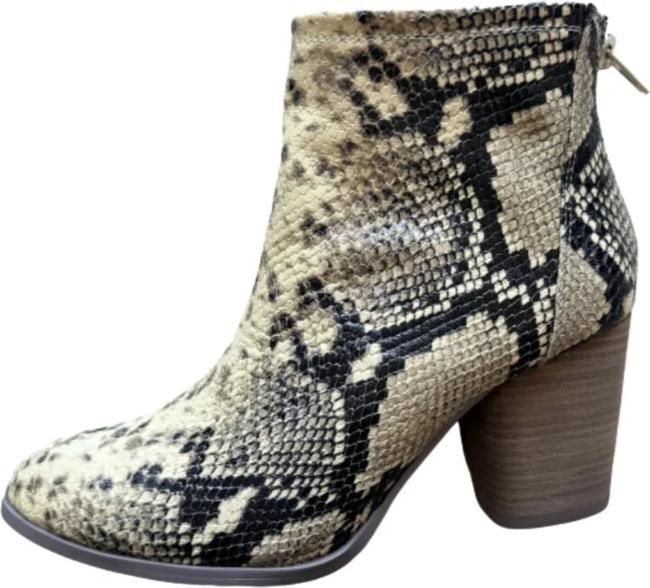 Women's Avery Heeled Bootie In Neutral Embossed Snakeprint