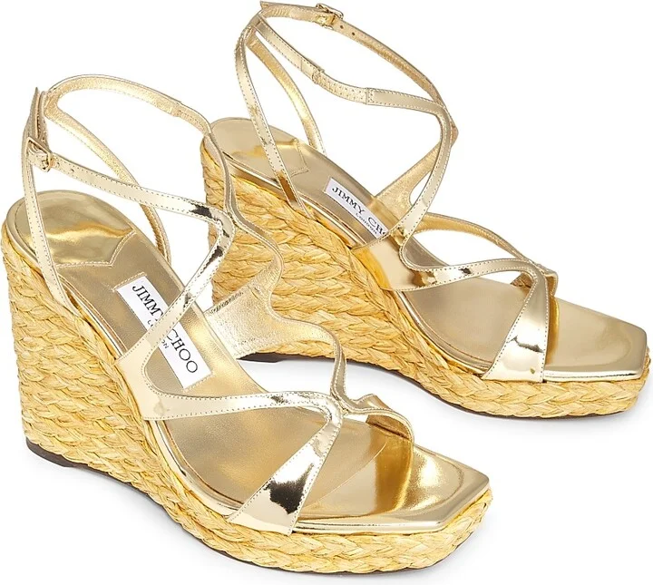 Women's Ayla 110MM Metallic Leather Platform Wedge Sandals - Gold - Size 8 - Image 2