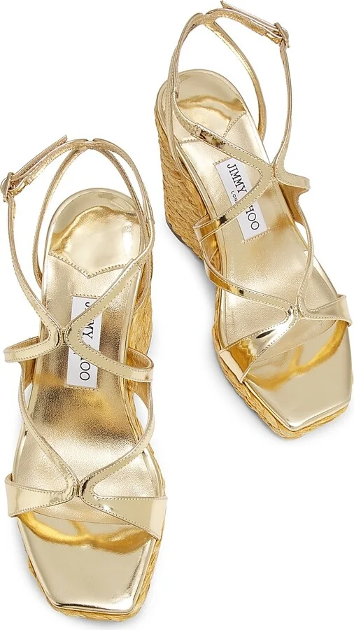 Women's Ayla 110MM Metallic Leather Platform Wedge Sandals - Gold - Size 8 - Image 4