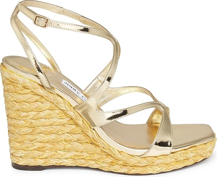 Women's Ayla 110MM Metallic Leather Platform Wedge Sandals - Gold - Size 8