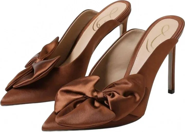 Women's Azalea Slip On Pointed Toe Bow Detailed Stiletto Pumps In Cocoa Bronze