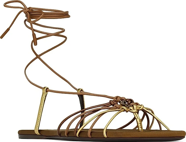 Women's Babylone Sandals in Smooth and Metallic Leather - Macadamia - Size 5 - Image 2