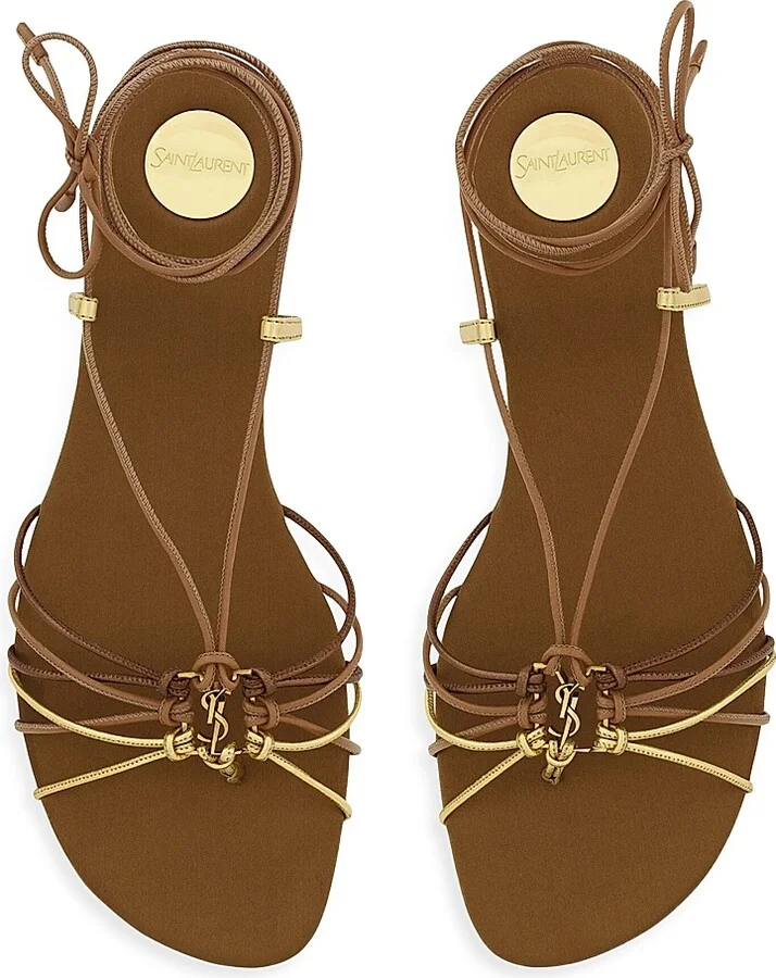 Women's Babylone Sandals in Smooth and Metallic Leather - Macadamia - Size 5 - Image 3