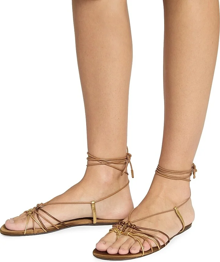 Women's Babylone Sandals in Smooth and Metallic Leather - Macadamia - Size 5 - Image 4