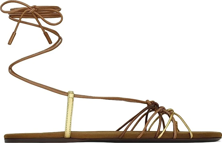 Women's Babylone Sandals in Smooth and Metallic Leather - Macadamia - Size 5