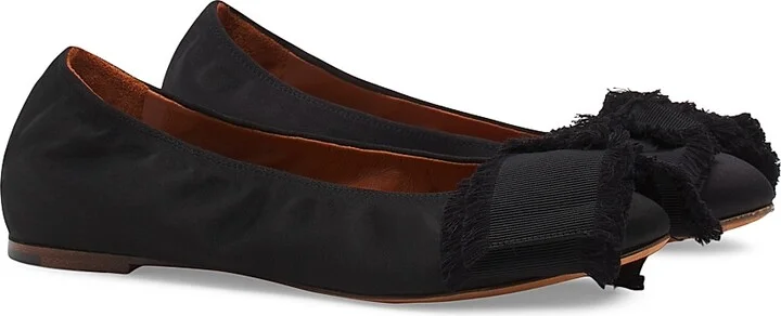 Women's Ballerina Flats with Satin Bow - Black - Size 4 - Image 2