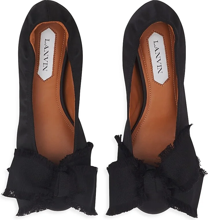 Women's Ballerina Flats with Satin Bow - Black - Size 4 - Image 3