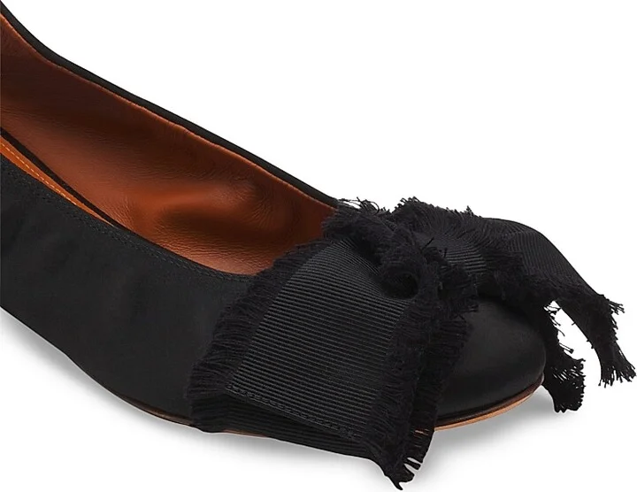 Women's Ballerina Flats with Satin Bow - Black - Size 4 - Image 5