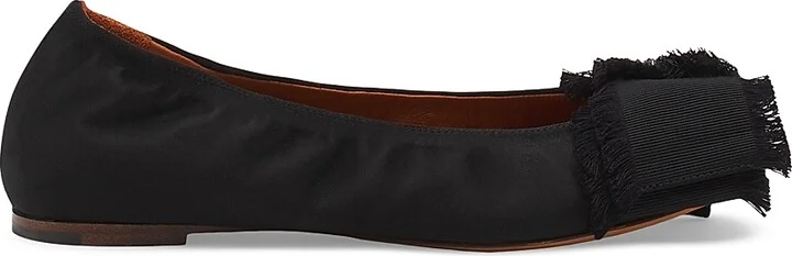 Women's Ballerina Flats with Satin Bow - Black - Size 4
