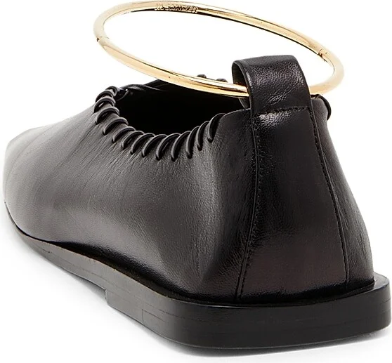 Women's Ballerina Leather Flats - Black Silver - Size 6 - Image 3