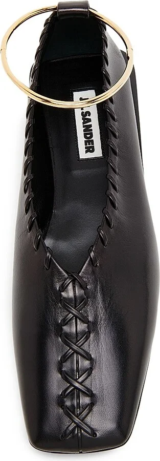 Women's Ballerina Leather Flats - Black Silver - Size 6 - Image 4