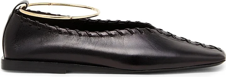 Women's Ballerina Leather Flats - Black Silver - Size 6