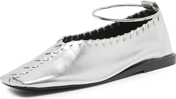 Women's Ballerina Metallic Leather Flats - Sky Grey Silver - Size 10 - Image 2