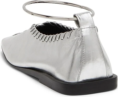 Women's Ballerina Metallic Leather Flats - Sky Grey Silver - Size 10 - Image 3