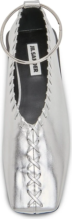 Women's Ballerina Metallic Leather Flats - Sky Grey Silver - Size 10 - Image 4