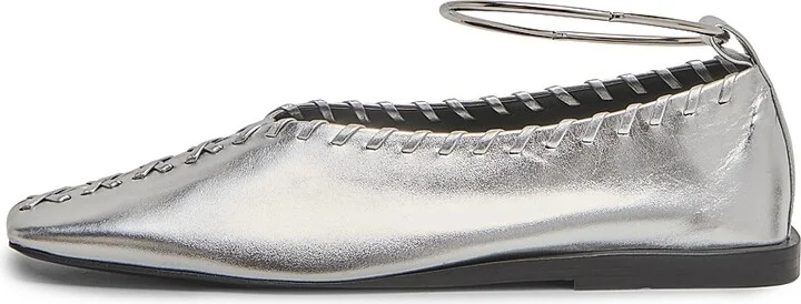 Women's Ballerina Metallic Leather Flats - Sky Grey Silver - Size 10