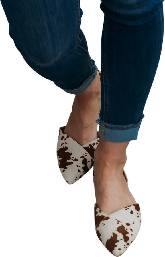 Women's Ballerina Shoes In Brown/off White Cow