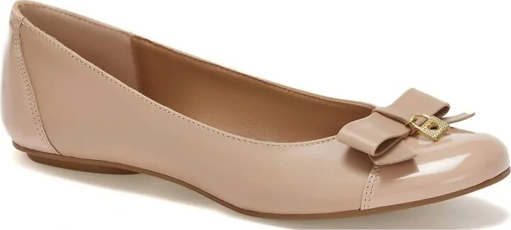 Women's Ballerinas With Bow And Golden Lock Charm Flats In Beige