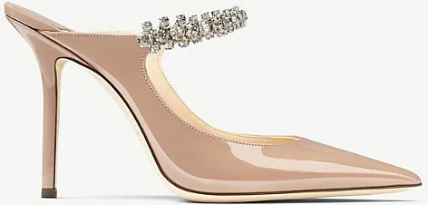 Womens Ballet Pink Bing 100 Crystal-Embellished Patent-Leather Heeled Mules Eur 42/ 9 Uk Women