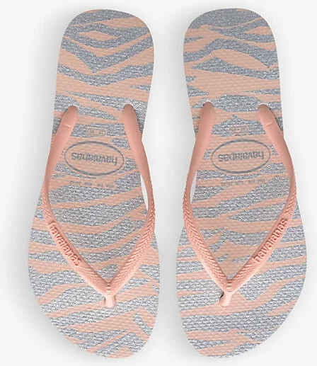 Womens Ballet Rose Slim Zebra-Print Rubber Flip-Flops 5 - Image 2