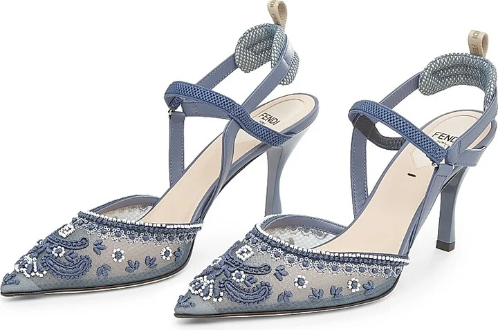 Women's Bandana Embroidered 85MM Sandals - Blue - Size 6 - Image 2