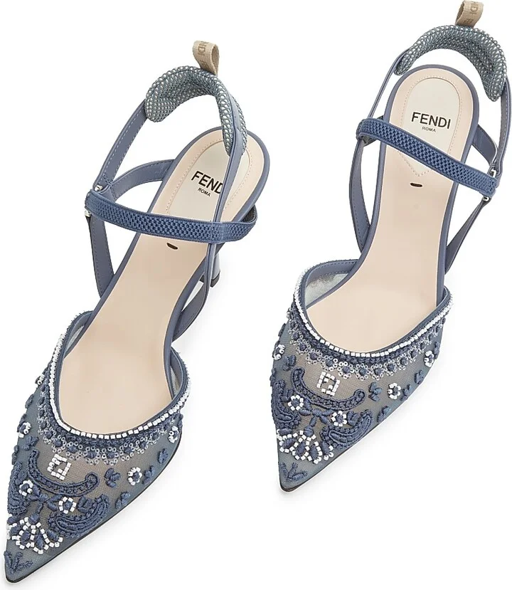 Women's Bandana Embroidered 85MM Sandals - Blue - Size 6 - Image 4