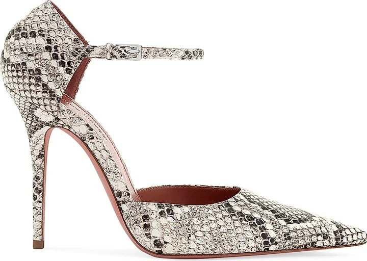 Women's Barbara 105MM Snake Leather Mary Jane Pumps - Print Snake Shiny Natural - Size 7