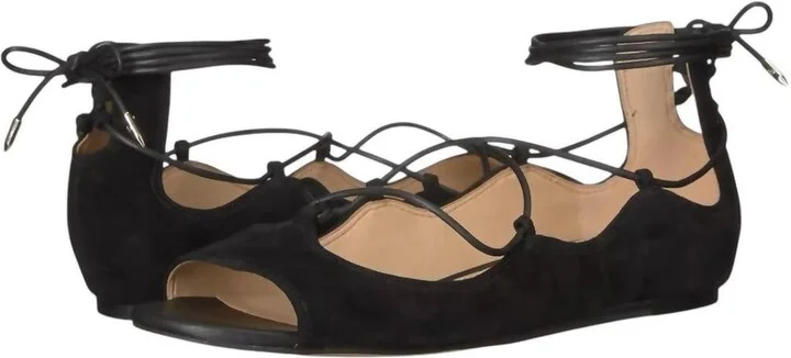 Women's Barbara Lace Up Suede Flats Sandals In Black Suede