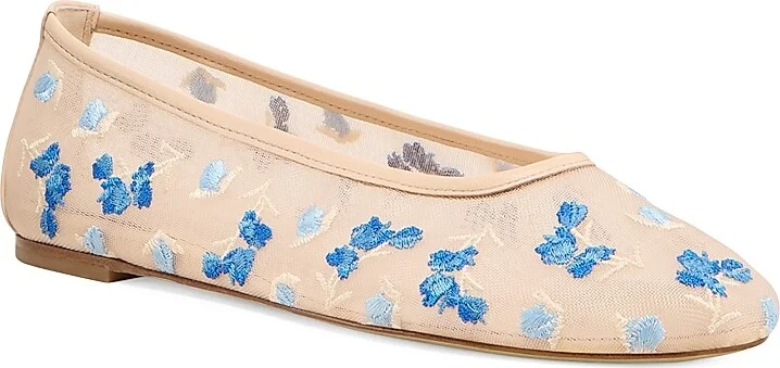 Women's Bareitall Floral Embroidered Mesh Ballet Flats - Cielo Multi Beige - Size 5 - Image 2