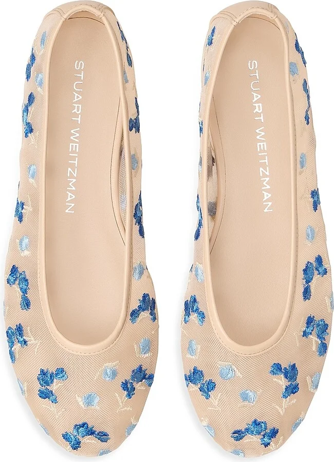 Women's Bareitall Floral Embroidered Mesh Ballet Flats - Cielo Multi Beige - Size 5 - Image 4