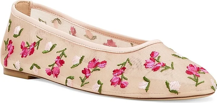 Women's Bareitall Floral Embroidered Mesh Ballet Flats - Cielo Multi Beige - Size 5 - Image 5