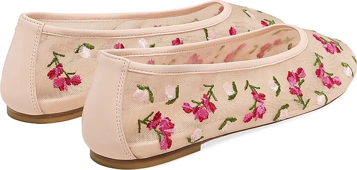Women's Bareitall Floral Embroidered Mesh Ballet Flats - Cielo Multi Beige - Size 5 - Image 6