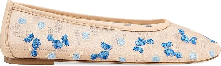 Women's Bareitall Floral Embroidered Mesh Ballet Flats - Cielo Multi Beige - Size 5