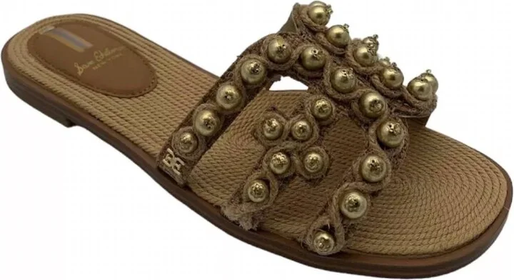 Women's Bay Soleil Flats Sandals In Cuoio/gold
