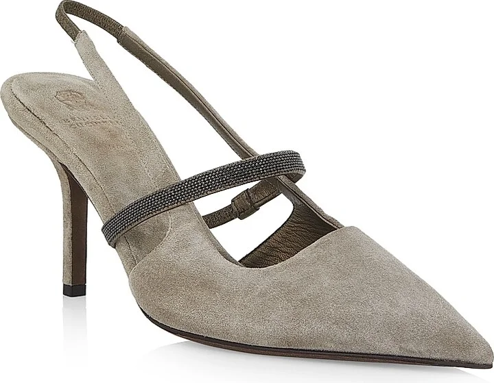 Women's Beaded Suede 80MM Slingback Pumps - Grey - Size 6 - Image 2