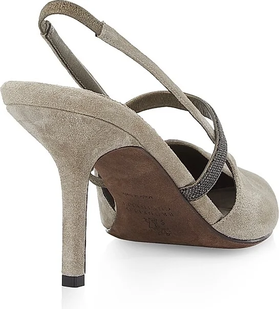 Women's Beaded Suede 80MM Slingback Pumps - Grey - Size 6 - Image 3