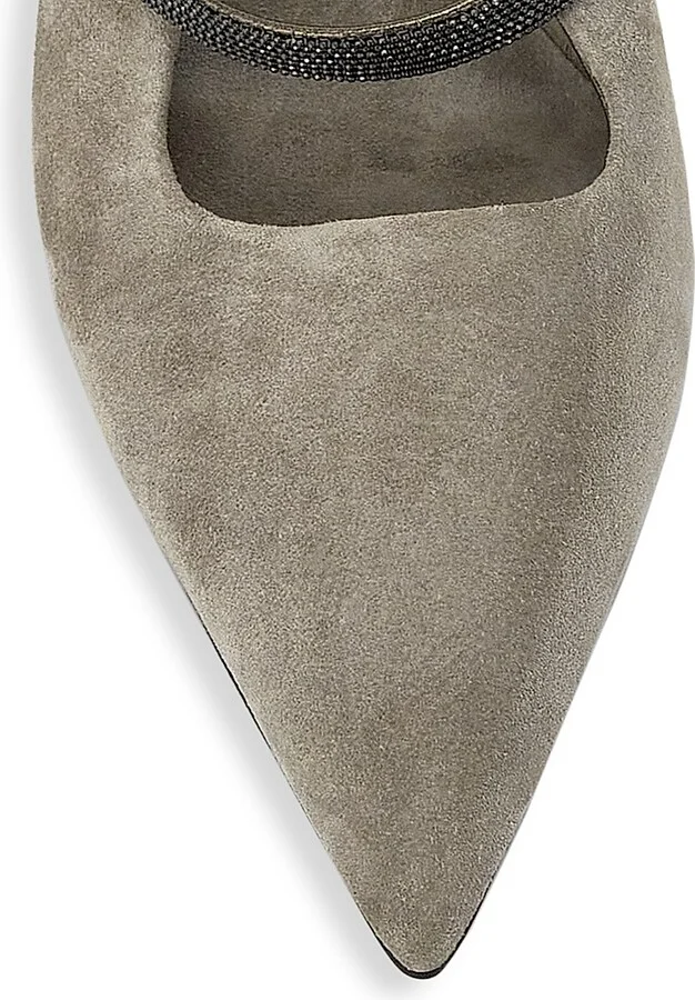 Women's Beaded Suede 80MM Slingback Pumps - Grey - Size 6 - Image 4